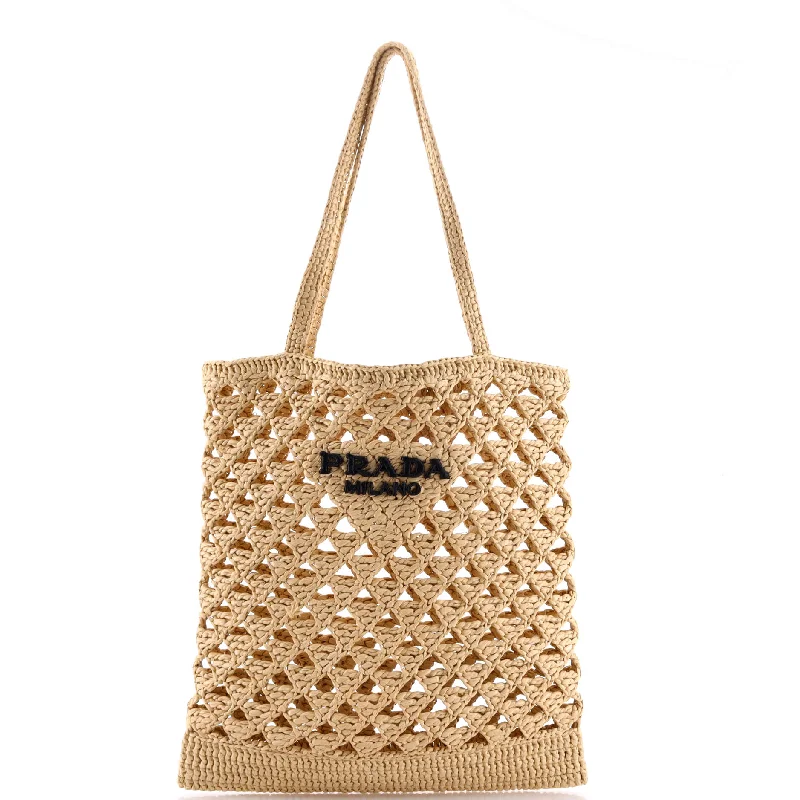 Handle bags with thick handles for support -Triangle Logo Tote Raffia Crochet Small