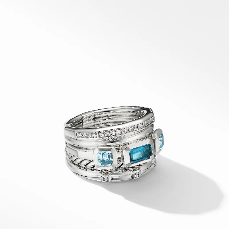 Rings with labradorite stones for mystic flash -Stax Wide Ring with Hampton Blue Topaz and Diamonds, Size 8