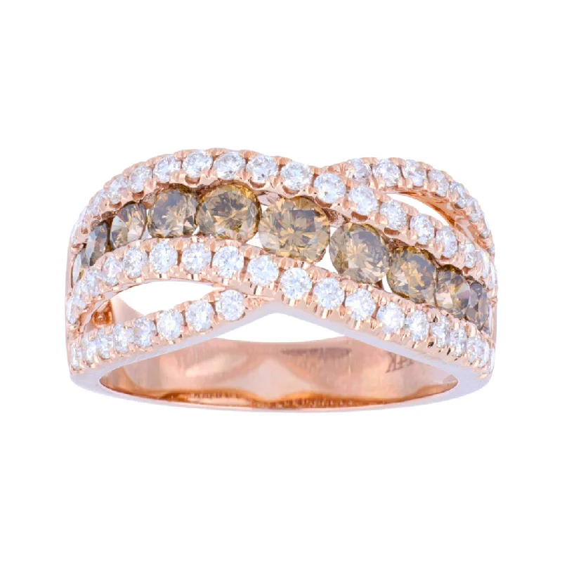 Chunky rings with hammered gold band texture -Brown Diamond Ring (Brown Diamond 1.1 cts. White Diamond 0.88 cts.)