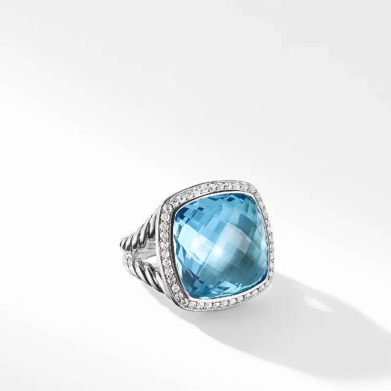 Rings with engraved constellations for stargazers -Ring with Blue Topaz and Diamonds, Size 6