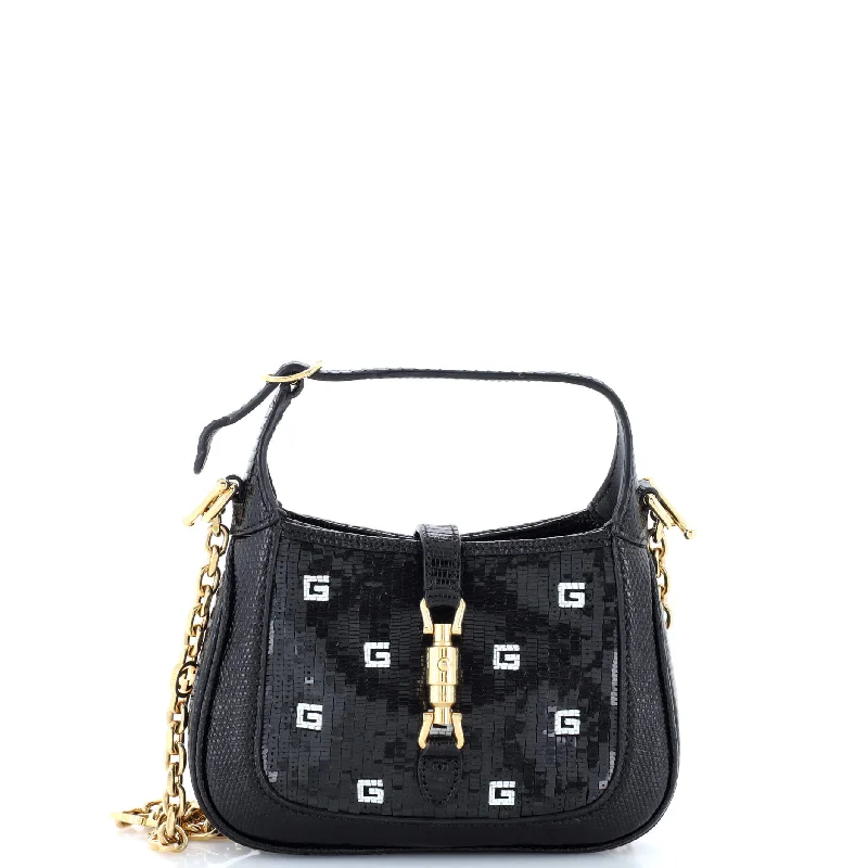 Handle bags with bold checks for trend -Jackie 1961 Chain Hobo Crystal GG Embellished Fabric with Lizard Mini