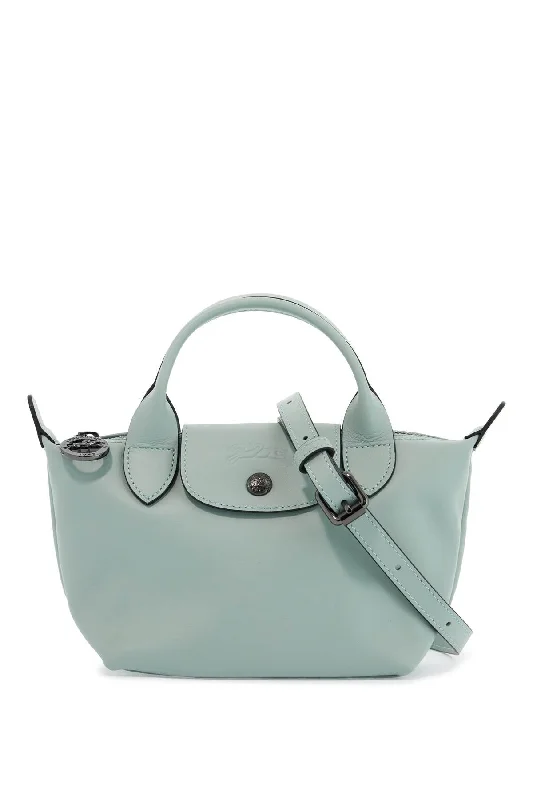 Handle bags with bright florals for cheer -Longchamp Light Green Leather Handbag Le Pliage Xtra With Zip And Handles