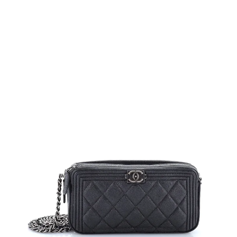 Handle bags with eco-friendly bamboo handles -Boy Double Zip Clutch with Chain Quilted Caviar