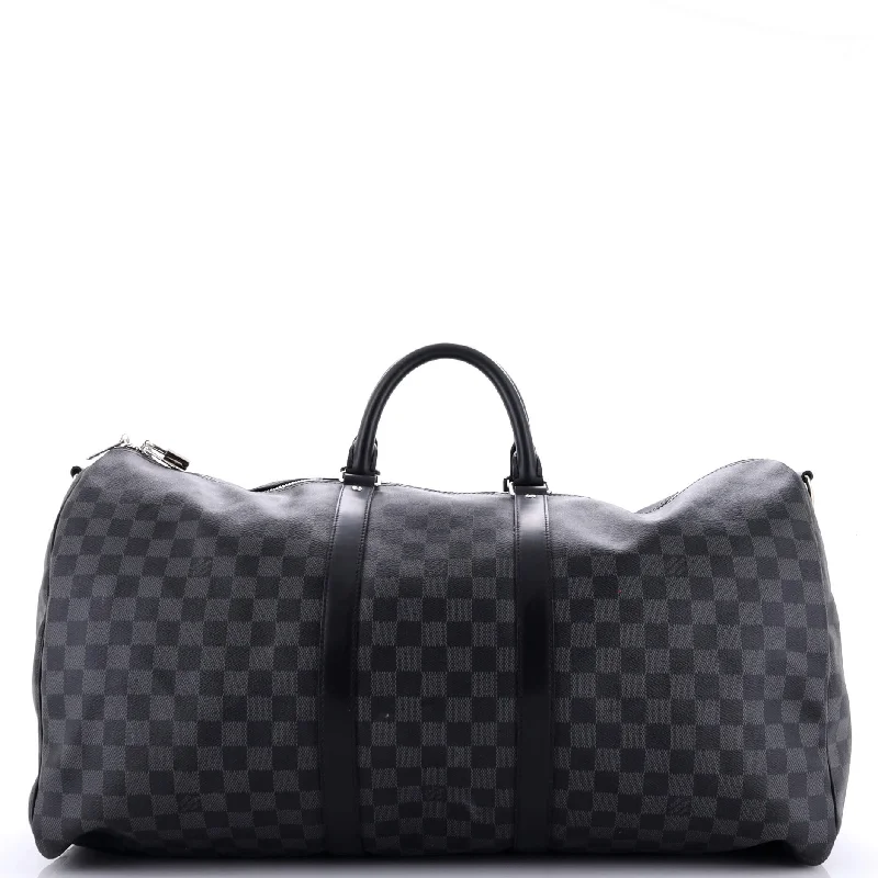 Vegan leather handle bags for eco-friendly chic -Keepall Bandouliere Bag Damier Graphite 55