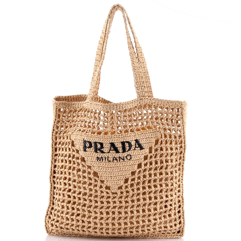 Handle bags with eco-friendly bamboo handles -Triangle Logo Open Tote Raffia