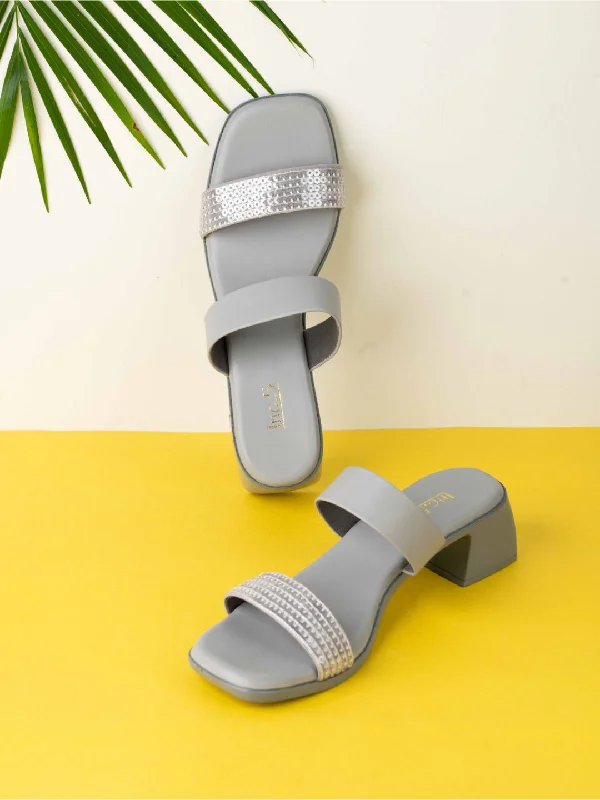 Comfortable sandals for women with padded straps and soft footbed for long wear-Womens Grey Casual Solid Round Toe Heels