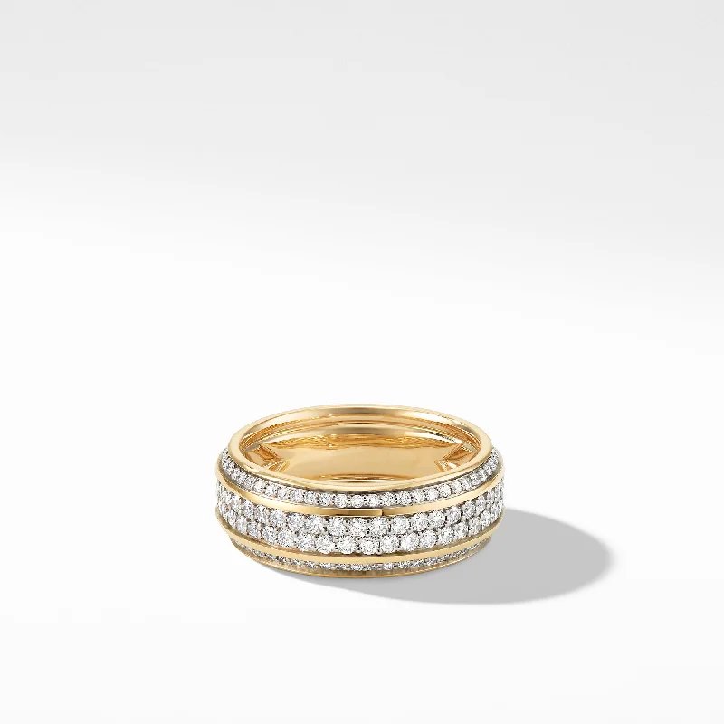 Rings with agate slices for earthy style -Beveled Band Ring in 18K Yellow Gold with Diamonds