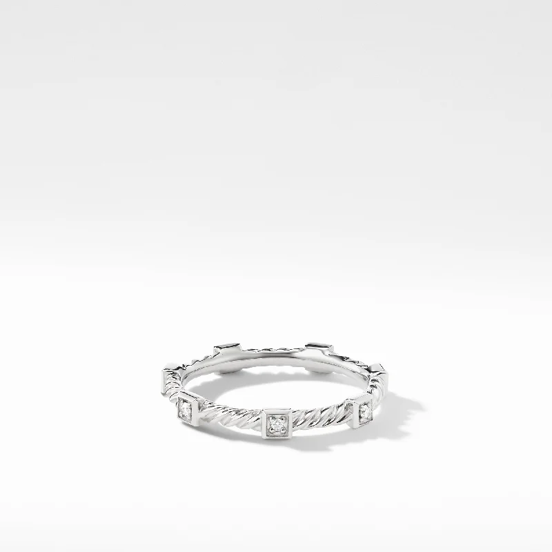 Rings with wide bands for statement wear -Cable Collectibles® Cable Stack Ring with Diamonds in 18K White Gold, Size 6