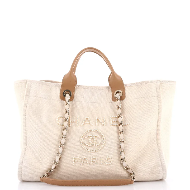 Handle bags with bright accents for pop -Deauville Tote Pearl Embellished Canvas Medium