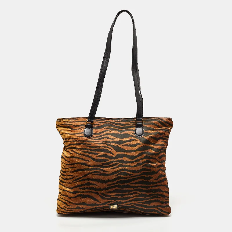 Handle bags with lightweight fabric for ease -Moschino Brown/black Zebra Print Fabric And Leather Zip Tote