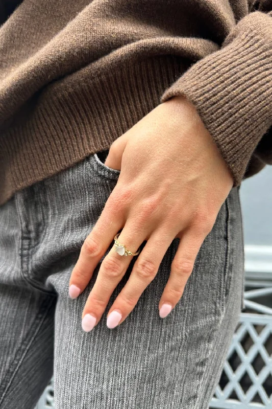 Minimalist rings with tiny diamond dot accents -Heart Gem Ring