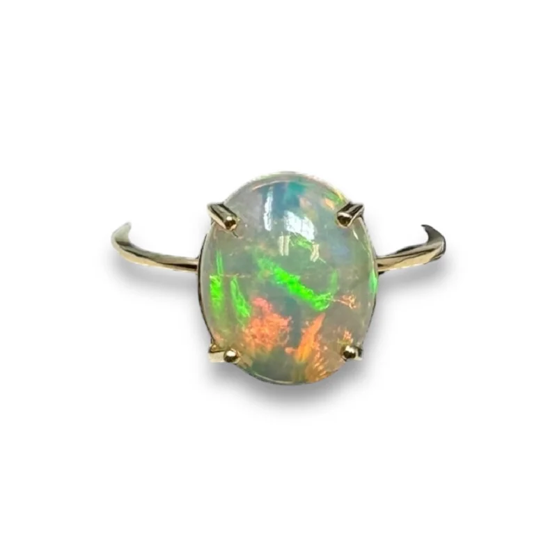 Rings with crescent moon for lunar charm -Opal & Gold Over Sterling Silver Ring Unbranded, Size: 7