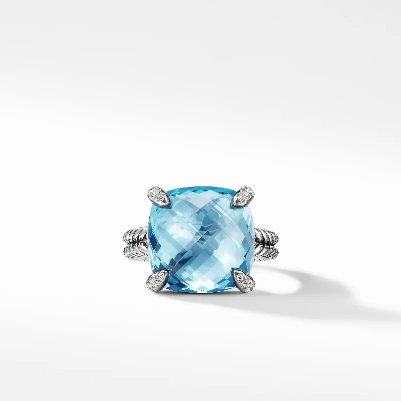 Rings with smoky quartz for muted elegance -Châtelaine® Ring with Blue Topaz Diamonds, 14mm, Size 6