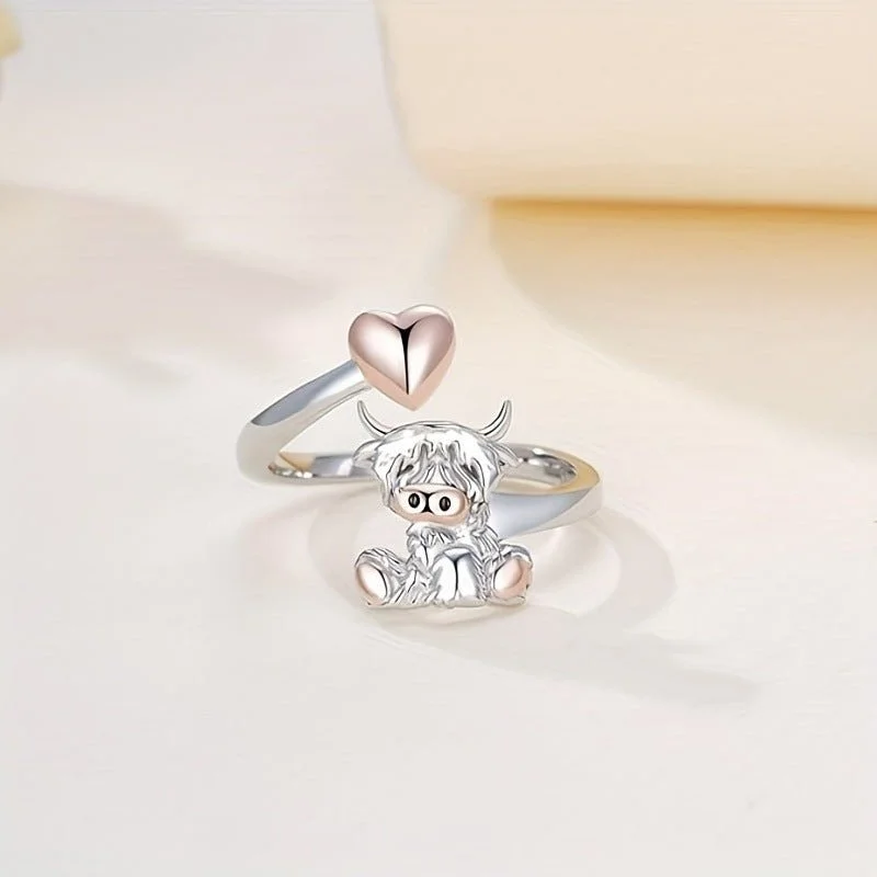 Rings with herkimer diamonds for raw clarity -Animal Open Heart Ring Girl Christmas Gift