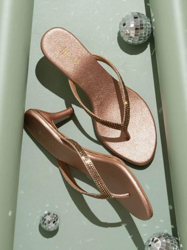 Fashionable sandals for men with athletic-inspired design and lightweight feel-Women Rose Gold-Toned Embellished Party Slim Heels