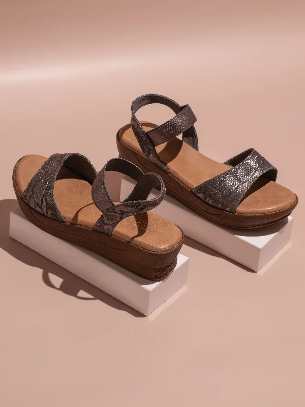 Summer sandals for women with simple design and flexible, comfortable fit-Women Gun Metal Textured Open Toe Wedge Heels