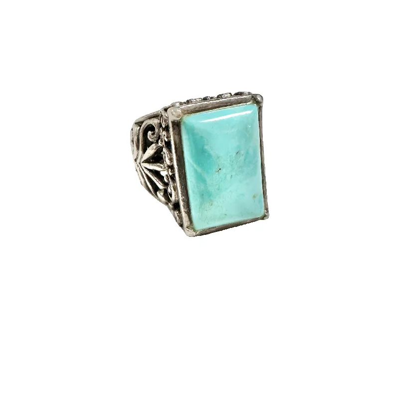 Rings with channel-set turquoise for color -Ring Sterling Silver  Size: 5.5