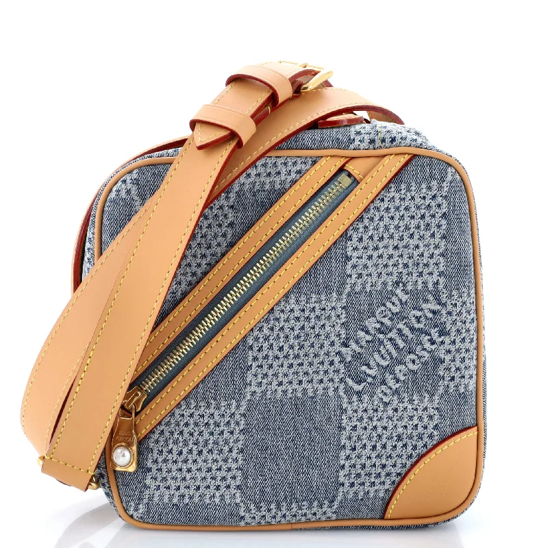 Handle bags with artistic prints for creativity -Chess Messenger Bag Damier 3D Denim