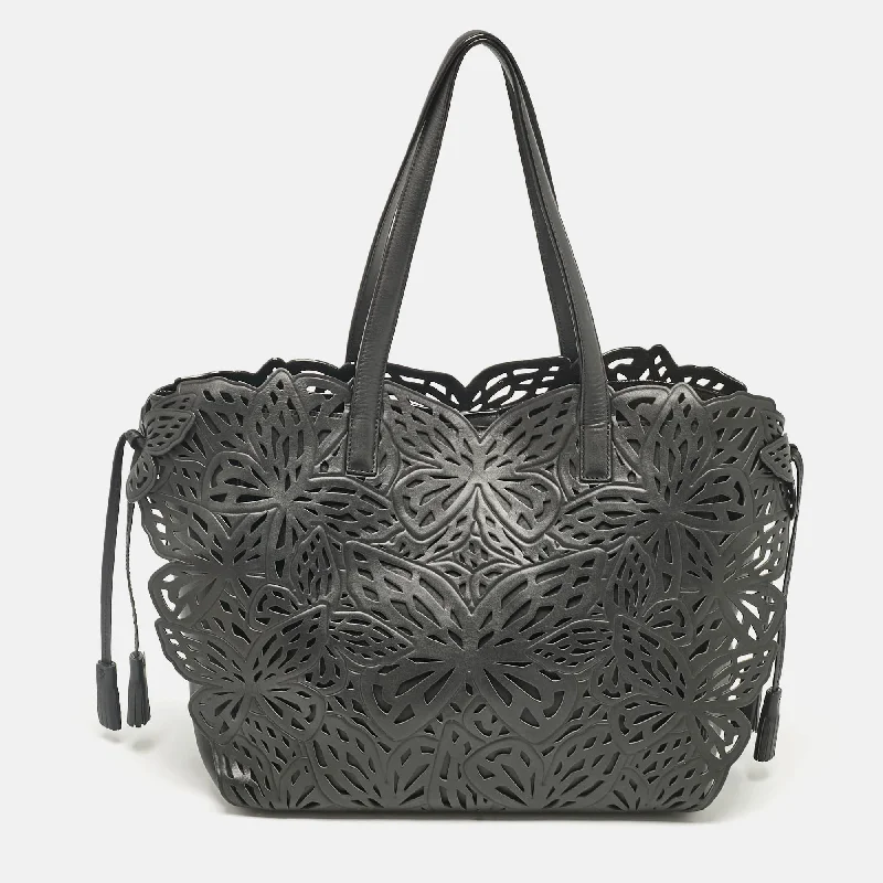 Handle bags with rustic leather for charm -Sophia Webster Black Leather Lasercut Liara Tote