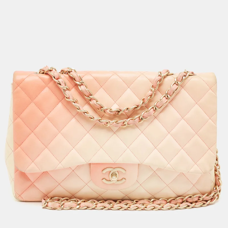 Handle bags with perforated details for style -Chanel Ombre Orange/cream Quilted Leather Jumbo Classic Single Flap Bag