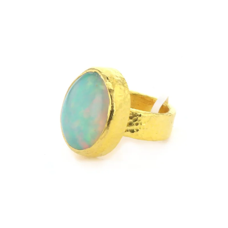 Rings with sleek black agate for edge -Ethiopian Opal Cabochon Ring