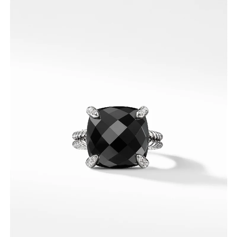 Rings with tourmaline gems for bold hues -Châtelaine® Ring with Black Onyx and Diamonds, 14mm, Size 6