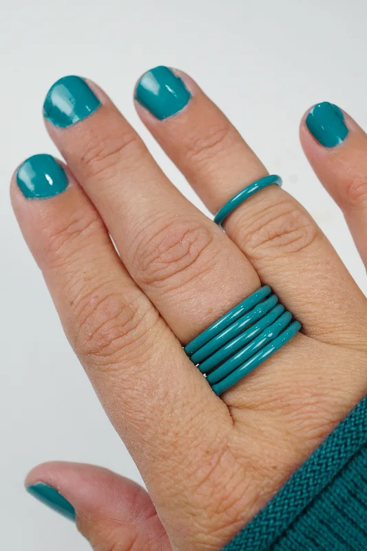 Rings with twisted rose gold band designs -Stacking Ring in Bold Teal