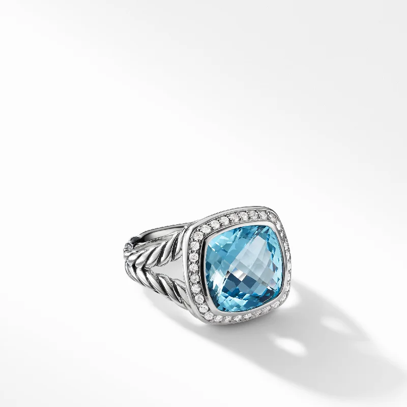 Rings with claw-set moonstone for mystique -Ring with Blue Topaz and Diamonds, Size 7