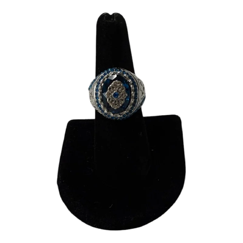 Rings with delicate filigree sapphire settings -Ring Statement In Blue