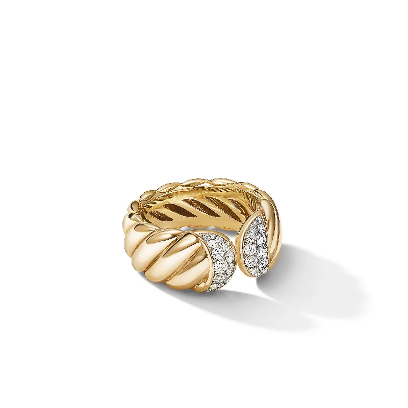 Rings with gothic-inspired skull motif details -Sculpted Cable Ring in 18K Yellow Gold with Pavé Diamonds, Size 6