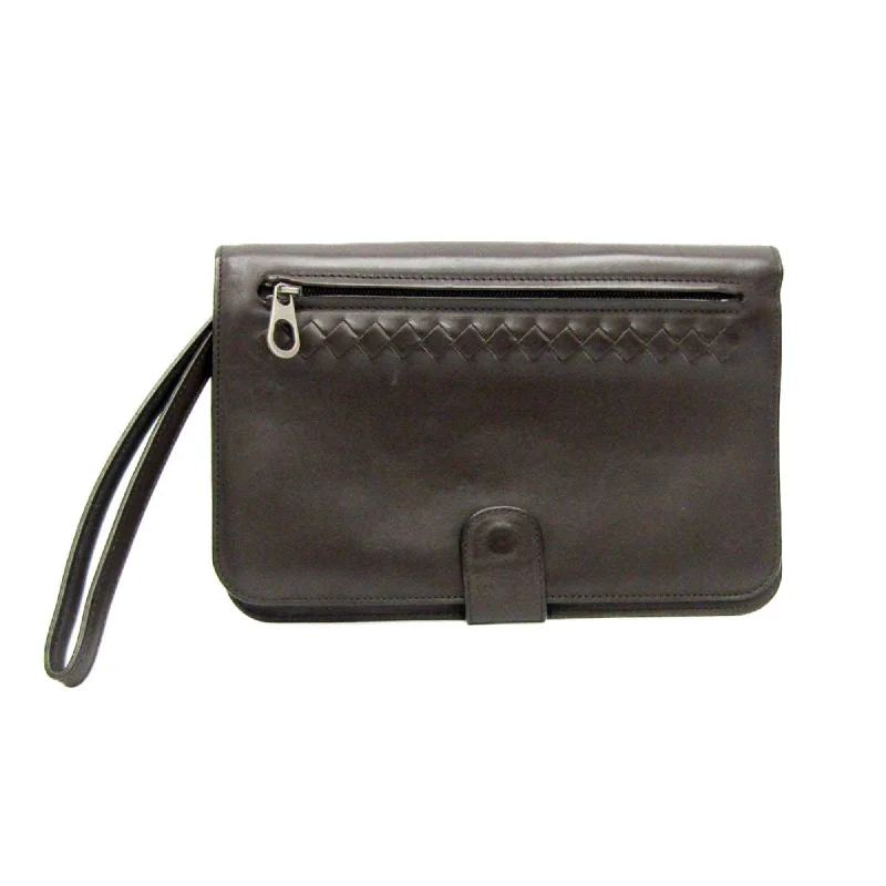 Handle bags with sleek leather for work -Bottega Veneta Intrecciato  Leather Clutch Bag (Pre-Owned)