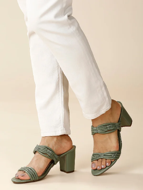 Stylish sandals for women with thong style and colorful detailing for fun-Women Green Strappy Open Toe Block Heels