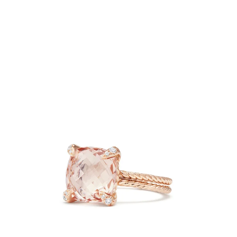 Titanium rings with rugged brushed metal look -Châtelaine® Ring with Morganite and Diamonds in 18K Rose Gold, 11mm, Size 6