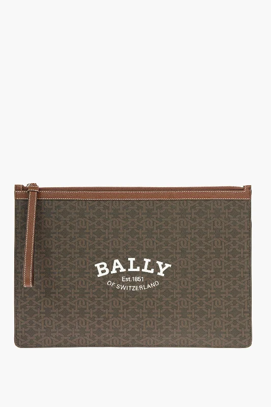 Handle bags with sleek silhouettes for fashion -Bally Monogram Leather BOLLIS Clutch Bag with Logo