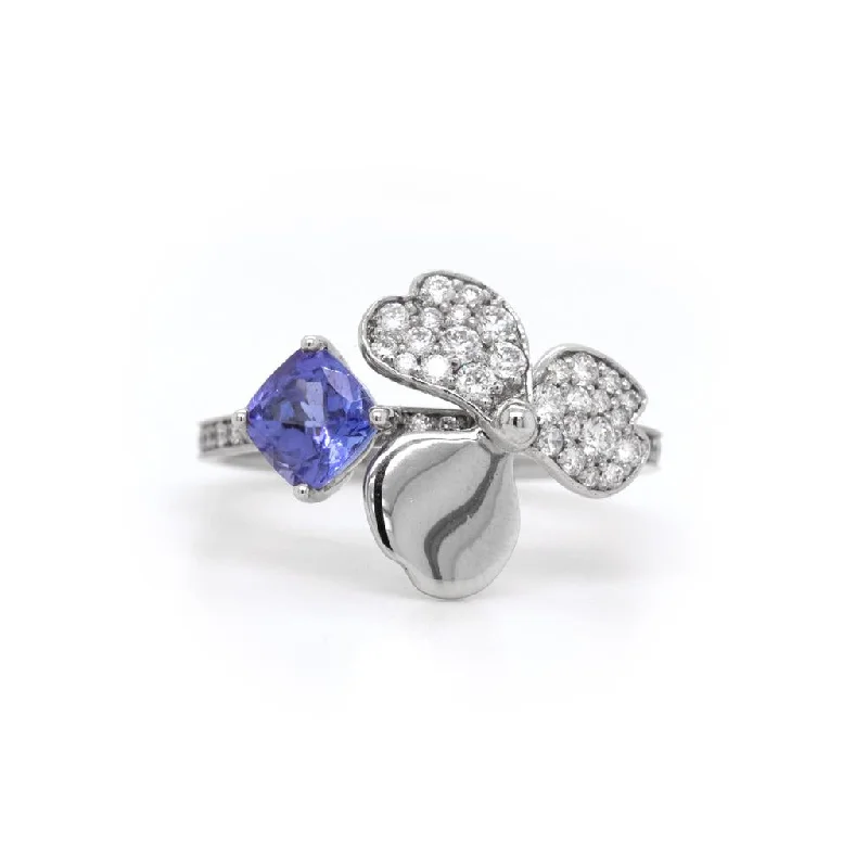 Sterling silver rings with vibrant turquoise stones -Tiffany & Co Tanzanite and Diamond Flower Ring