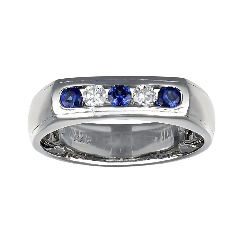 Rings with birthstone clusters for personalization -Blue Sapphire Men's Ring (Blue Sapphire 0.37 cts. White Diamond 0.23 cts.)