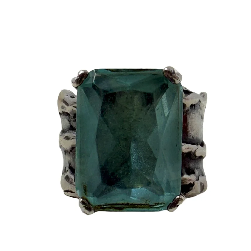 Handcrafted rings with raw emerald rough stones -925 Sterling Silver Aqua Blue Glass Statement Ring By Silpada, Size: 7