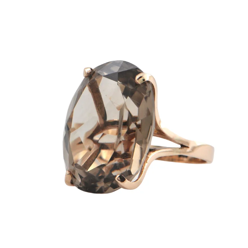 Dainty rings with subtle engraved star motifs -Retro 14K Rose Gold 40CT Smoky Quartz Ring