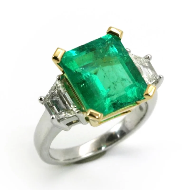 Handcrafted rings with raw emerald rough stones -Platinum Emerald Ring