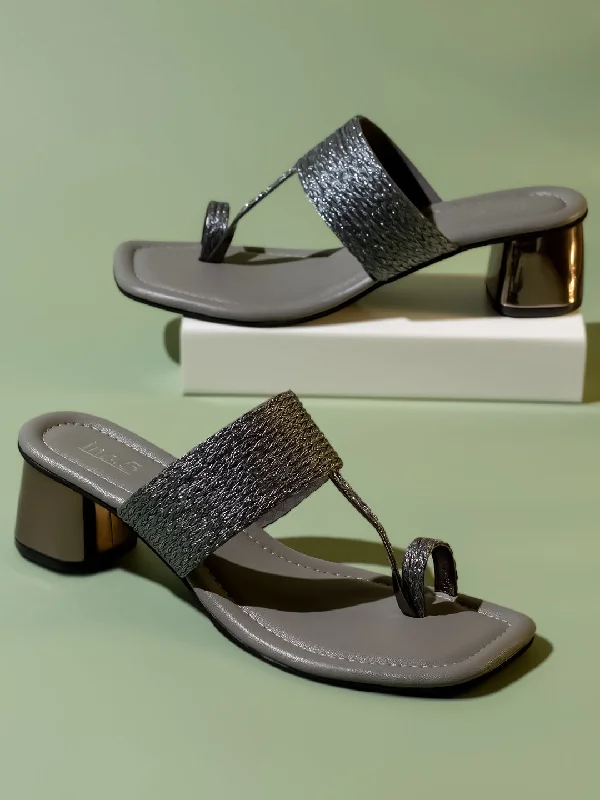 Comfortable sandals for women with wide fit options and soft cushioning for feet-Women Pewter Embellished Block Heels