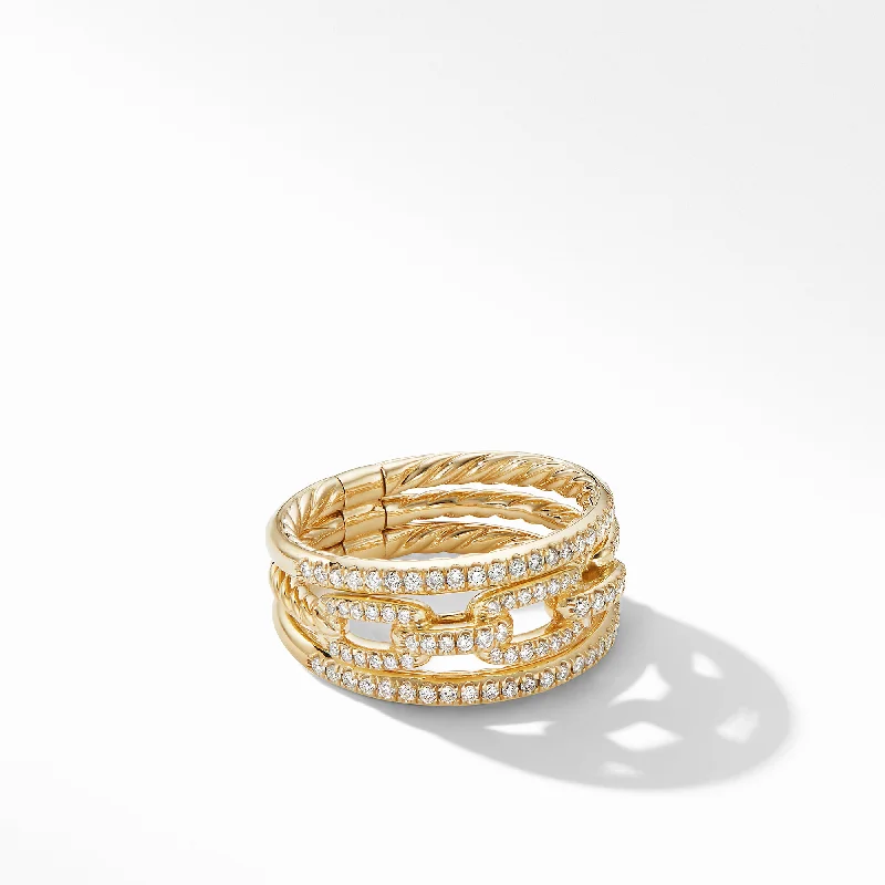 Rings with branch-inspired bands for organic -Stax Three-Row Chain Link Ring in 18K Yellow Gold and Diamonds, Size 6.5