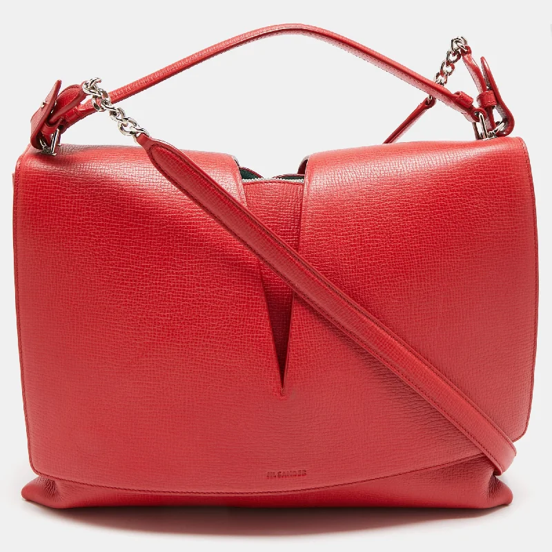 Handle bags with soft linings for protection -Jil Sander Red Leather Cut Out Top Handle Bag