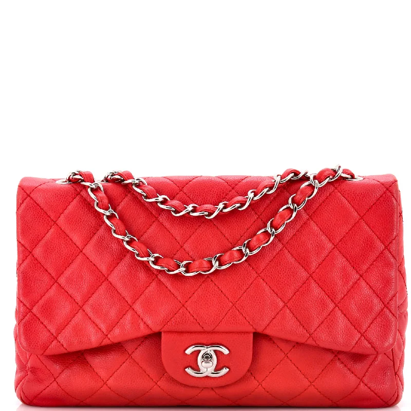 Handle bags with soft velvet for luxury -Classic Single Flap Bag Quilted Caviar Jumbo