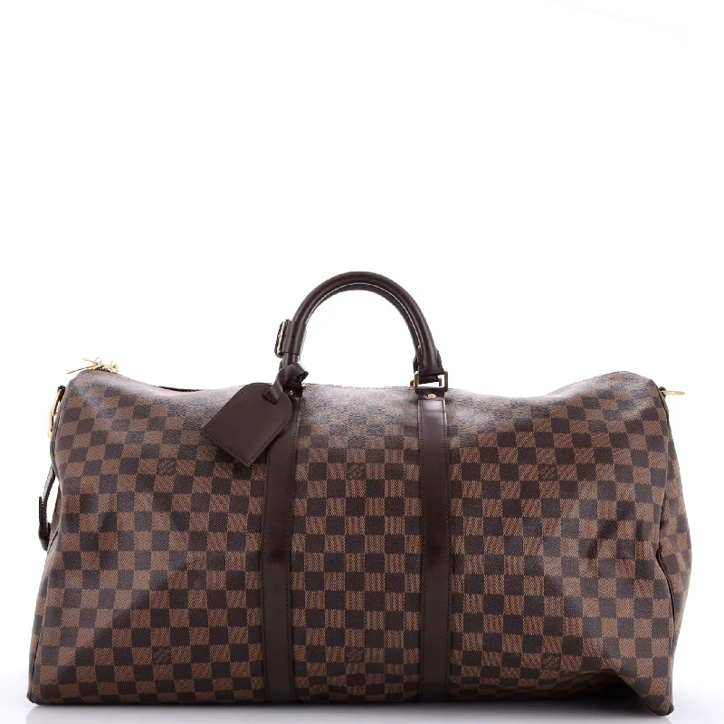 Handle bags with woven fabric for texture -Keepall Bandouliere Bag Damier 55