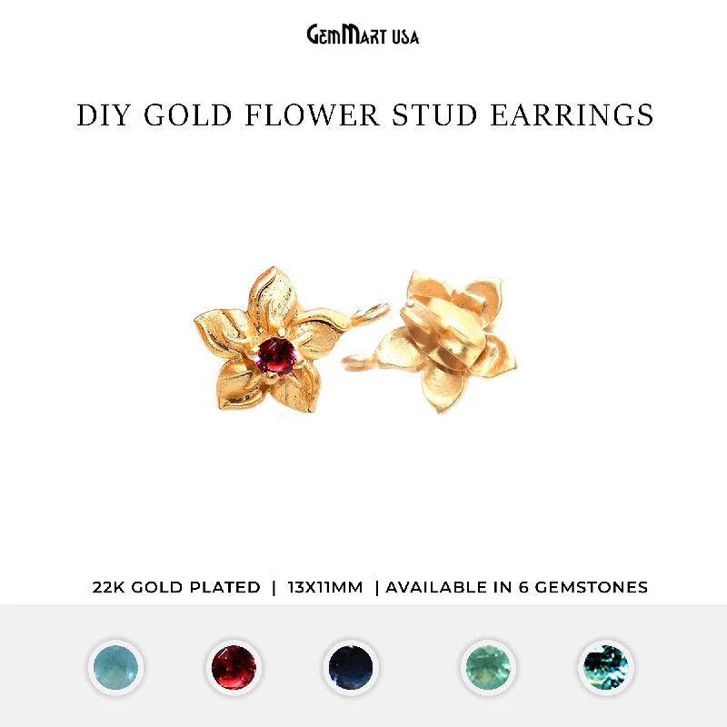 Rings with raw garnet stones for texture -DIY Gemstone Gold Plated Loop Post Stud Earring 1 Pair