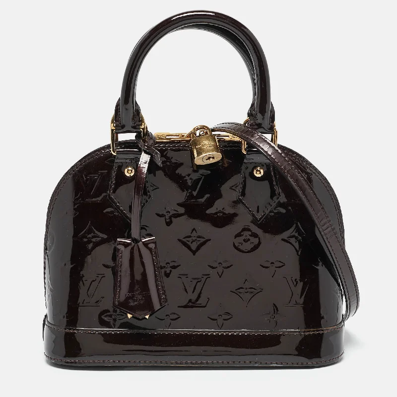 Handle bags with bold stripes for trendiness -Louis Vuitton Amarante Monogram Vernis Alma Bb Bag