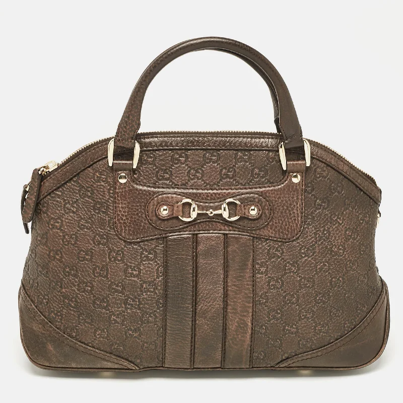 Handle bags with lightweight nylon for ease -Gucci Dark Brown Guccissima Leather Catherine Dome Satchel