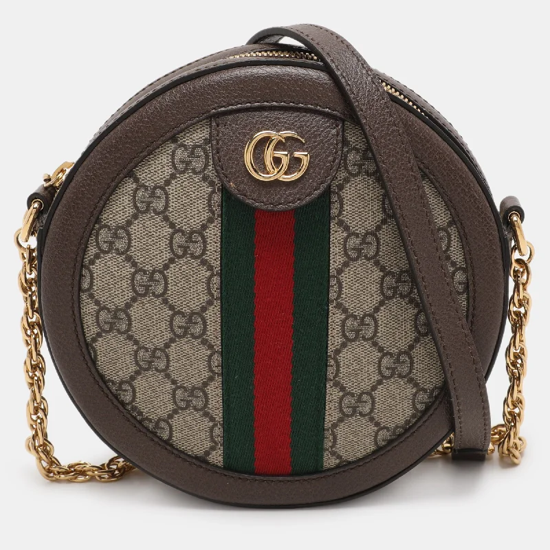 Handle bags with minimalist sleek silhouettes -Gucci Brown/beige Gg Supreme Canvas And Leather Mini Ophidia Round Bag