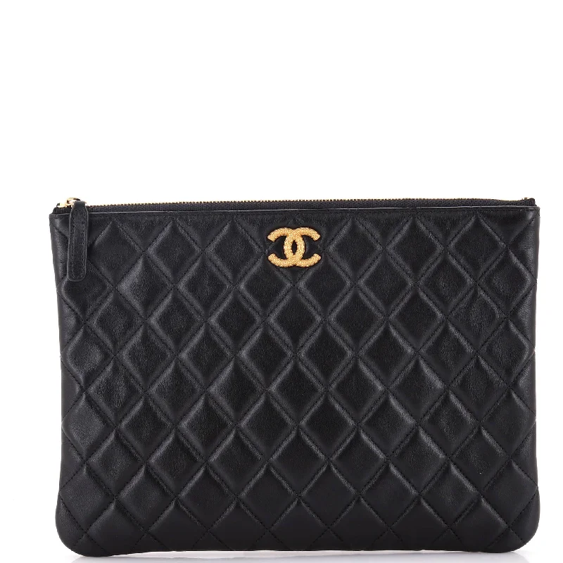 Handle bags with metallic finishes for shine -Textured CC O Case Clutch Quilted Lambskin Medium