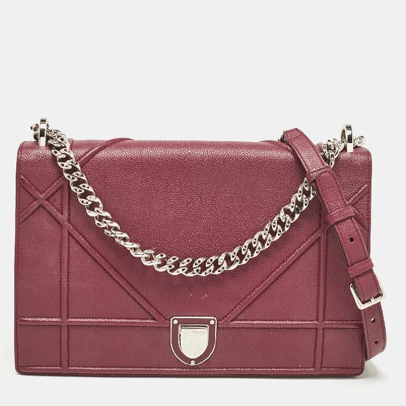 Handle bags with retro logos for charm -Dior Burgundy Leather Large Diorama Flap Shoulder Bag